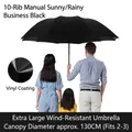 Extra large 130cm black manual windproof umbrella for 2-3 people with black UV coating - 10-Rib Manual Extra Large (Vinyl Sun Protection) / Diameter Approx. 130cm (Suitable for 2-3 People) / Black
