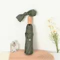 Elegant forest green folding umbrella featuring a unique bow handle and wooden grip - Japanese] Folding wooden handle-Forest Green / Sun protection folding umbrella series