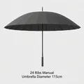 Großer schwarzer 24-Speichen-Regenschirm, manuell, 115 cm Durchmesser, windfest - 24-Speichen Manuell-Stil / Groß (115cm Durchmesser) / Grau
