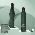 Dark green automatic folding umbrella with UV protection and wind-resistant 8-rib frame. - Automatic 8-Bone UV / 98cm Diameter / Dark Green