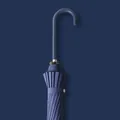 Ombrello automatico classico blu navy a manico lungo con elegante impugnatura in pelle - Ombrello Lungo Automatico 16 Stecche / Stile Standard Giapponese / Blu navy