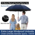 Extra large navy blue sun and rain windproof umbrella for 2-3 people, 130cm diameter size - 10-Rib Manual Extra Large (Vinyl Sun Protection) / Diameter Approx. 130cm (Suitable for 2-3 People) / Navy Blue