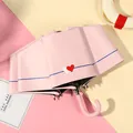 Stylish pink folding umbrella featuring a red heart pattern and UV protection coating - Small hook] two hearts-light pink / Sun protection folding umbrella series