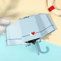 Light blue folding sun umbrella with double heart pattern and J-shaped handle - Small Hook] Two Loving Heart-Light Blue / Sun protection folding umbrella series