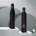 Premium piano black automatic foldable umbrella with UV protection for sun and rain - Automatic 8-Bone UV / 98cm Diameter / Black