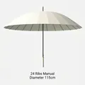 Großer cremeweißer 24-Speichen-Langgriffschirm mit 115 cm Durchmesser und manuellem Öffnen - 24-Speichen Manuell-Stil / Groß (115cm Durchmesser) / Gebrochenes Weiß