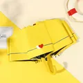Vibrant yellow folding sun and rain umbrella with cute heart pattern and curved J-handle - Small hook] two love-lemon yellow / Sun protection folding umbrella series