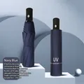 Navy blue automatic folding umbrella with reinforced windproof frame and UV protection. - 8-Rib Style / Navy Blue