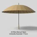 Robuster khakifarbener 24-Rippen-Handschirm mit großem 115 cm Baldachindurchmesser - 24-Speichen Manuell-Stil / Groß (115cm Durchmesser) / Khaki