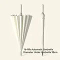 Elegant cream white 16-rib long-handle automatic umbrella with 98cm canopy diameter - 16-Rib Automatic (Small Size) / Off White