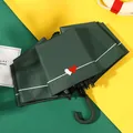 Dark green folding umbrella featuring cute red heart pattern and ergonomic curved handle design - Small hook] two love-dark green / Sun protection folding umbrella series