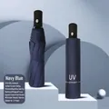 Navy blue 8-rib automatic folding umbrella for sun and rain protection - Automatic 8-Bone UV / 98cm Diameter / Navy Blue