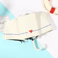 Elegant cream-colored folding umbrella with heart pattern and blue stripe detail - Small hook] two hearts-beige / Sun protection folding umbrella series