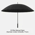 Premium black 24-rib manual straight umbrella with 115cm diameter and long handle - 24-Rib Manual (Large Size) / Black