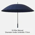 Large navy blue 24-rib manual long-handle straight umbrella with 115cm diameter - 24-Rib Manual (Large Size) / Navy Blue