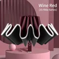 Wine red automatic umbrella with 10 ribs and LED reflective safety edge - Enlarged 10-Rib (Reflective Reverse Series) / Burgundy