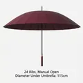 Elegant 24-rib wine red long-handle manual umbrella with 115cm diameter coverage - 24-Rib Manual (Large Size) / Burgundy