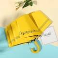Bright yellow folding sun umbrella with musical note pattern and a curved handle - Small Hook] Note Beat-Lemon Yellow / Sun protection folding umbrella series