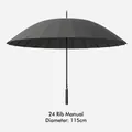 Large 24-rib manual straight umbrella with 115cm canopy for heavy rain protection - 24-Rib Manual (Large Size) / Gray