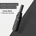 Fully automatic folding black umbrella with 12 ribs and UV protection coating. - M Series (12 Ribs) / Black