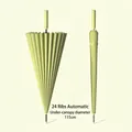 Windfester 24-Speichen-Automatik-Langgriffschirm in minimalistischem Hellgrün für Regentage - Langstiel-Regenschirm】Farbserie / 24-Streben Automatisch / Groß (115cm Durchmesser) / Matcha-Grün