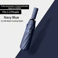 Navy blue automatic 12-rib folding umbrella with black glue sun protection coating design - M Series (12 Ribs) / Navy Blue