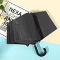 Elegant black and white pinstripe folding umbrella featuring a classic J-shaped handle - 3-Fold / J-Hook Fine Stripe Black