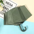 Japanese style green striped folding umbrella with black glue sun protection and J-shaped handle - 3-Fold / J-Hook Fine Stripe Forest Green