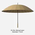 Sturdy large khaki 24-rib long handle umbrella with 115cm diameter and manual open - 24-Rib Manual with Waterproof Sleeve / Khaki