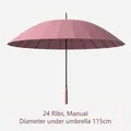 Large manual 24-rib long-handle straight umbrella with elegant pink waterproof canopy - 24-Rib Manual with Waterproof Sleeve / Dusty Pink
