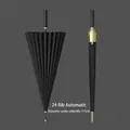 Premium black 24-rib automatic long-handle umbrella with large 115cm canopy diameter - Automatic 24 Ribs with Waterproof Sleeve / Black