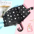 High quality black glue folding umbrella with white polka dots for sun and rain protection - Small Hook] Small Dot-Black / Sun protection folding umbrella series