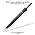 24-Speichen windfester Langgriff-Regenschirm mit 115cm Durchmesser und Ledergriff - Langstiel-Regenschirm】Farbserie / 24 Rippen Automatikstil (mit wasserdichter Hülle) / Groß (115cm Durchmesser) / Schwarz