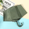 High-quality green pinstripe folding umbrella with ergonomic hook handle for sun and rain - Small Hook] Pinstripe-Forest Green / Sun protection folding umbrella series