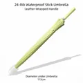 Windfester 24-Speichen-Langgriffschirm in Hellgrün mit Ledergriff, 115cm breit - 24 Rippen Automatikstil (mit wasserdichter Hülle) / Groß (115cm Durchmesser) / Matcha-Grün