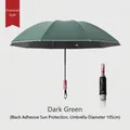 Large automatic folding sun and rain umbrella in dark green with 105cm diameter - Anti-Rebound Mechanical (10 Ribs) / Dark Green