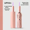 Full automatic pink foldable umbrella with UPF50+ protection for sun and rain - 12-Rib Color-Block Reinforced Version / 1 Piece / Peach Pink