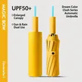 Yellow fully automatic UV-protected foldable umbrella for sun and rain protection - 12-Rib Color-Block Reinforced Version / 1 Piece / Creamy Yellow