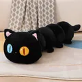 Soft black cat caterpillar long plush pillow with cute heterochromia eyes for bed - Odd-Eyed Black Cat / 50cm