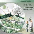 Paraguas de protección solar de doble capa con elegante estampado de paisaje verde - 12-Varillas Manual (24 Equivalente Doble) / Marco Dorado Patio de Jardín