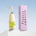 Portable mini folding sun umbrella with decorative J-hook and UV protection in gift box - Flower Design / 5-Fold 6-Ribs / Milk Tea Yellow