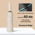 Automatic folding umbrella with reinforced 60-rib structure in plane tree beige color - 60-Rib Large Size / Sycamore Beige