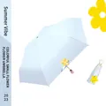 Light blue five-fold sun umbrella with cute yellow flower charm for UV protection - 18cm Five-Fold Flower Bud Umbrella / Light Blue