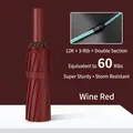 Automatic wine red folding umbrella with reinforced 12K windproof ribs - 60-Rib Large Size / Burgundy