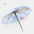 Sky blue folding umbrella with fresh white daisy floral print - Japanese Illustration Series / Breeze Floral