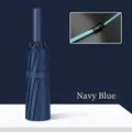 Durable navy blue automatic folding umbrella with windproof 12K reinforced ribs - 60-Rib Large Size / Navy Blue