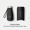 Compact UPF 50+ sun protection obsidian black flat umbrella with matching storage pouch. - 18CM 5-Fold Flat Umbrella / Black