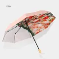 Elegant midsummer pink folding sun umbrella with artistic floral interior print - Japanese Illustration Series / Ocean Cherry