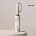 Foldable automatic inverted umbrella featuring a unique ring handle in Wutong rice beige color - Ring Handle Reverse Folding Style / 20 Ribs Large Size / Sycamore Beige