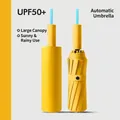 Premium automatic yellow folding umbrella with UPF 50+ UV protection for sun and rain - 72-Rib Large Size / Creamy Yellow